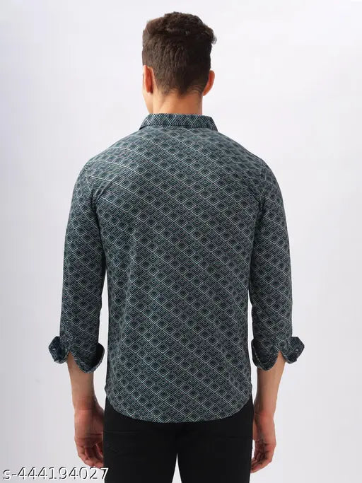 Men’s Regular Fit Ethnic Motif Printed Cotton Blend Shirt – Navy Blue