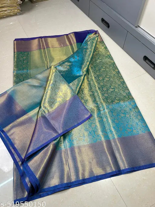 Banarasi Kanjivaram Soft Tissue Saree – Blue Zari Woven Traditional Wear