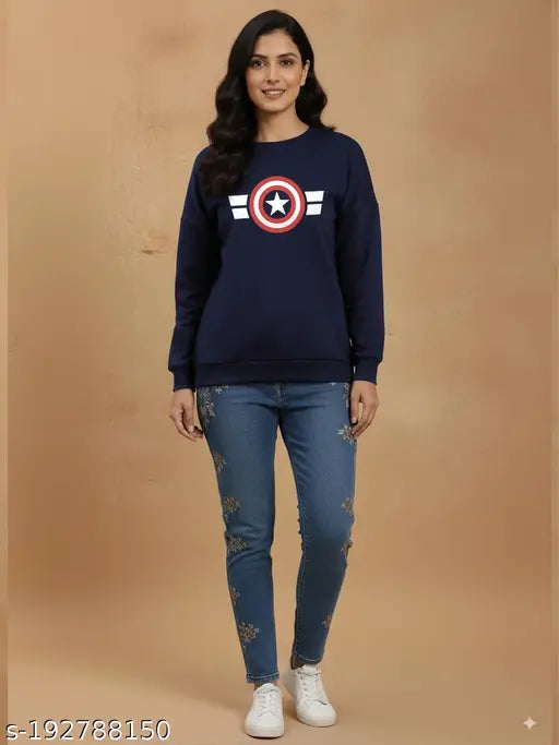 Trendy Women’s Boyfriend Fit Oversized Sweatshirt – Blue