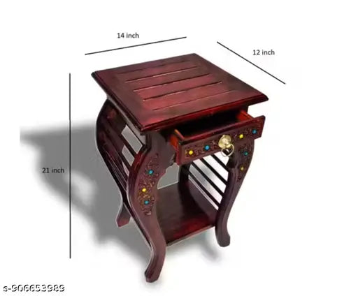 Solid Wood Bedside Table with Drawer | Handcrafted Antique Storage Nightstand