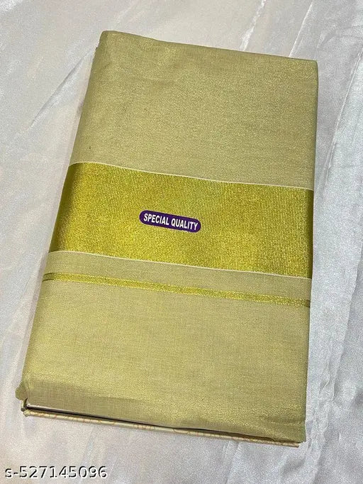 Onam Special Kerala Gold Tissue Cotton Saree | Kasavu Style with Zari Border