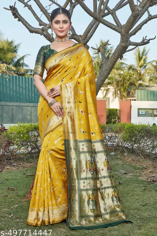 Golden Mustard Banarasi Cotton Silk Jacquard Saree