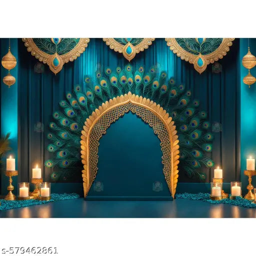 Onam Special Royal Peacock Backdrop | 5x7 ft Traditional Festive Décor Cloth