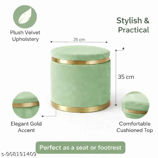 Velvet Round Ottoman Stool with Gold Base | Pista Color