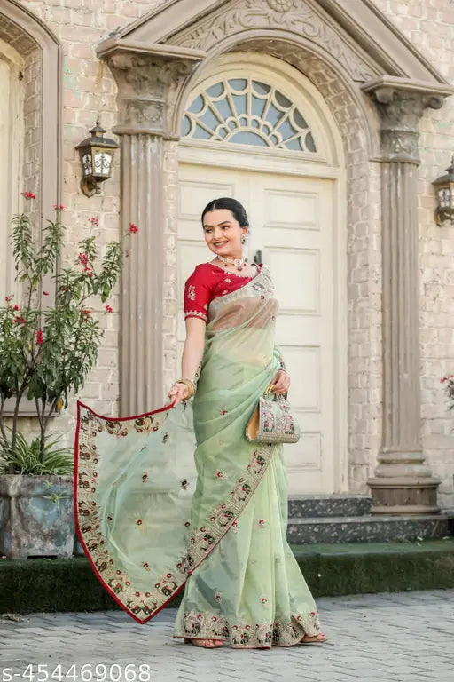 Super Net Pista Baluchari Saree with Purse Free
