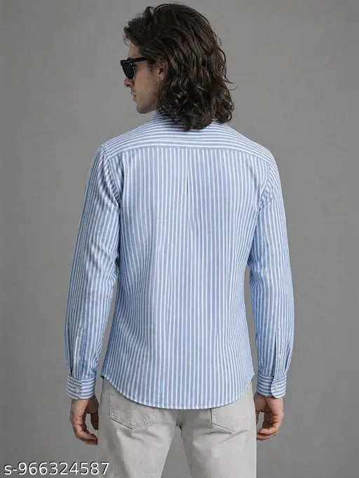 Fubar Men’s Slim Fit Striped Cotton Casual Shirt – Blue