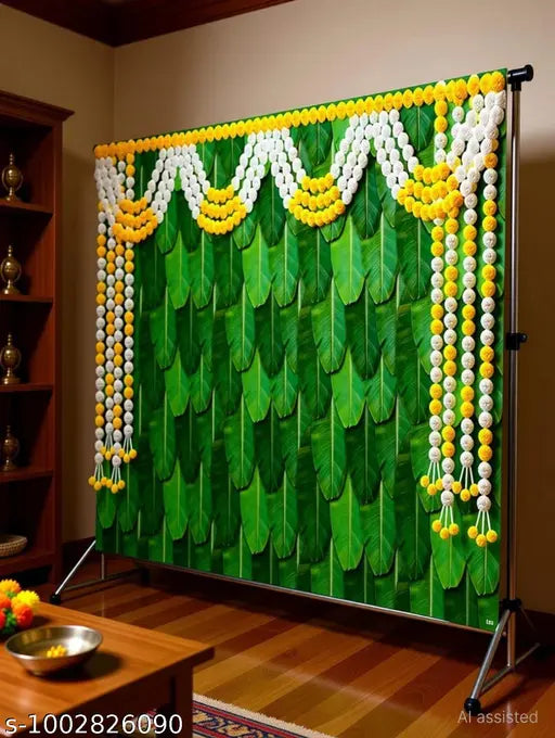 Onam Special Banana Leaf Backdrop Cloth | 5x5 ft Traditional Festive Décor