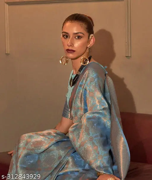 Teal Blue Pure Art Banarasi Silk Handloom Saree