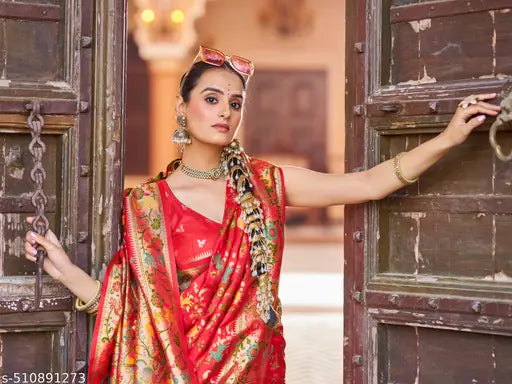 Kanchipuram Paithani Silk Saree | Red Handloom with Gold Zari Work