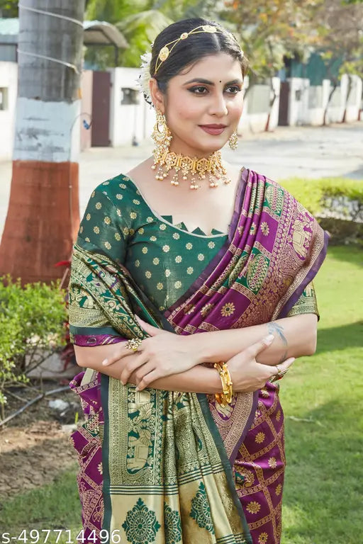 Cotton Silk Jacquard Saree – Purple Banarasi Saree