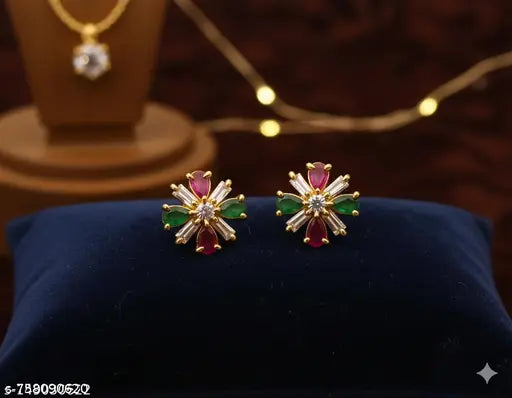 CZ Stone Stud Earrings | Gold Plated Premium Jewellery
