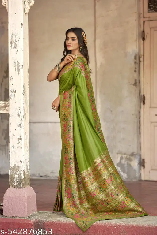 Mehendi Green Pure Dola Handwoven Silk Saree