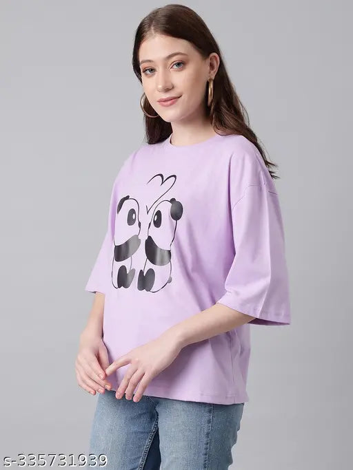 Women’s Oversized Funky Print Cotton Blend T‑Shirt – Lavender
