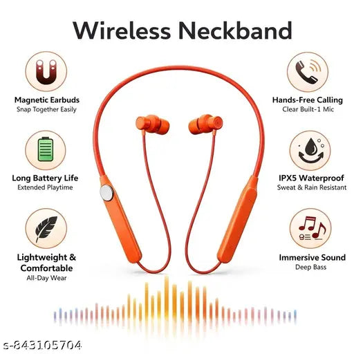 Wireless Bluetooth Neckband | Stereo Sound | Sports Design