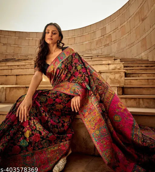 Black Jamewar Kashmiri Paithani Silk Saree – Heritage Handloom Weaving