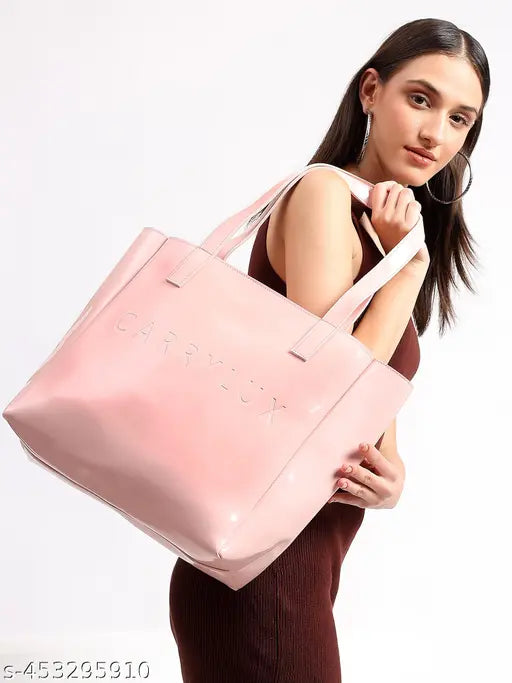 Spacious Glossy Tote Bag | Shiny PU Shoulder Handbag