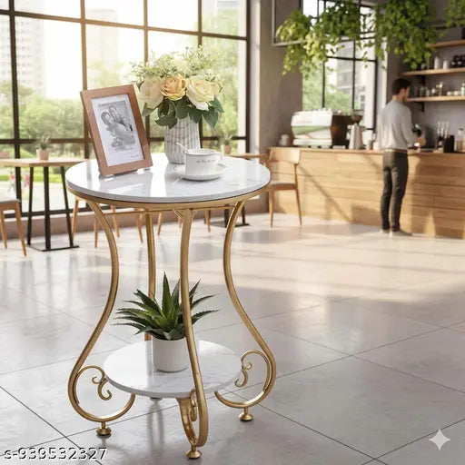 Round Coffee Table | Gold Metal Frame with White Marble Look