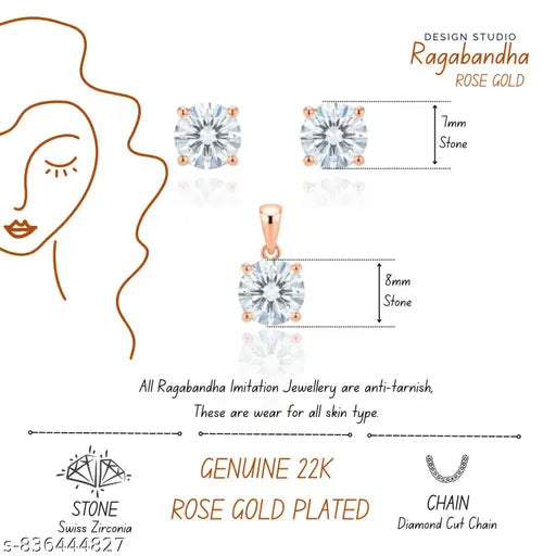 925 Sterling Silver Pendant & Earrings Set | Rose Gold Plated