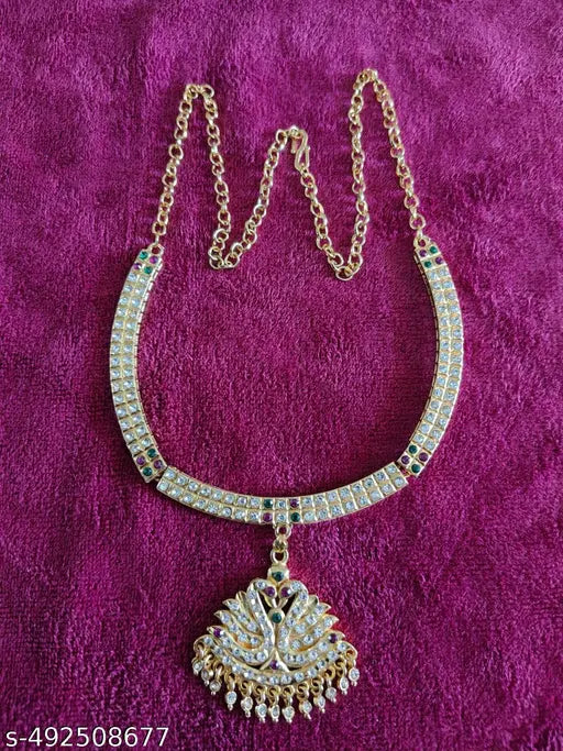Onam Special Brass Gold‑Plated Jewel Set | Necklace with CZ Stones