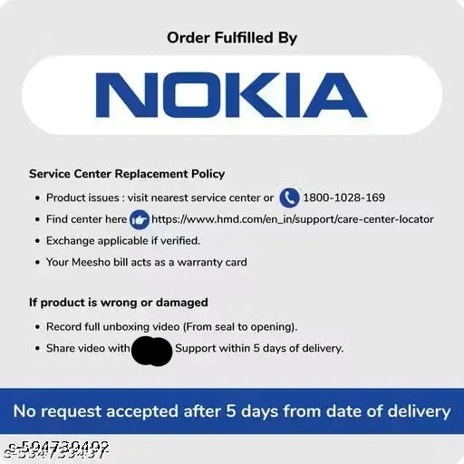 Nokia service center replacement policy on a white background