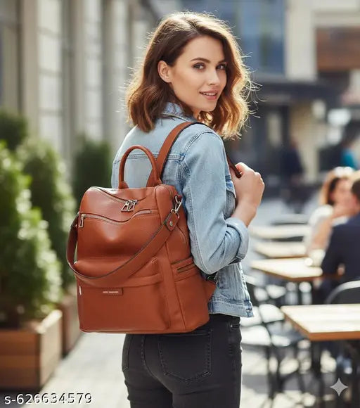 Trendy Stylish Brown Leather Travel Backpack
