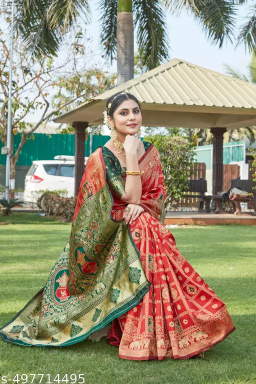 Cotton Silk Jacquard Saree – Red Banarasi Saree