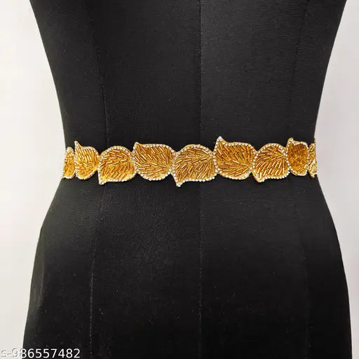 Onam Special Saree Kamarband | Gold Waist Belt with White Stones (Adjustable 24–42 inch)