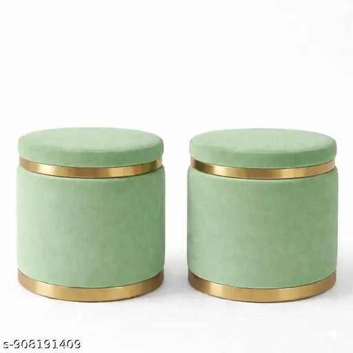 Velvet Round Ottoman Stool with Gold Base | Pista Color