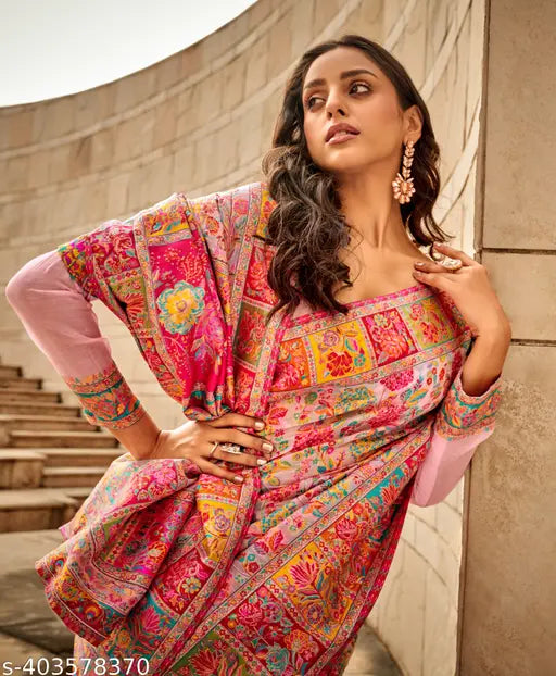 Baby Pink Pure Jamewar Kashmiri Modal Handloom Silk Saree