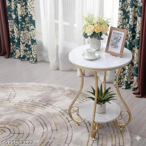 Round Coffee Table | Gold Metal Frame with White Marble Look