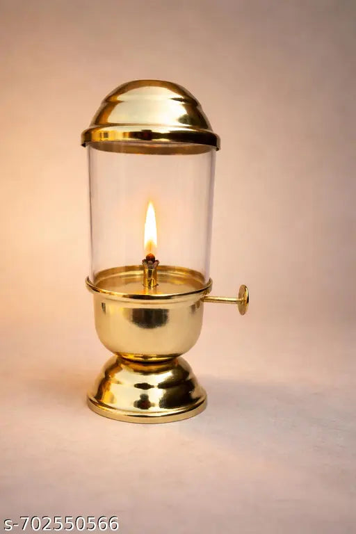 Onam Special Diya | Brass Finish Oil Lamp with Glass Chimney