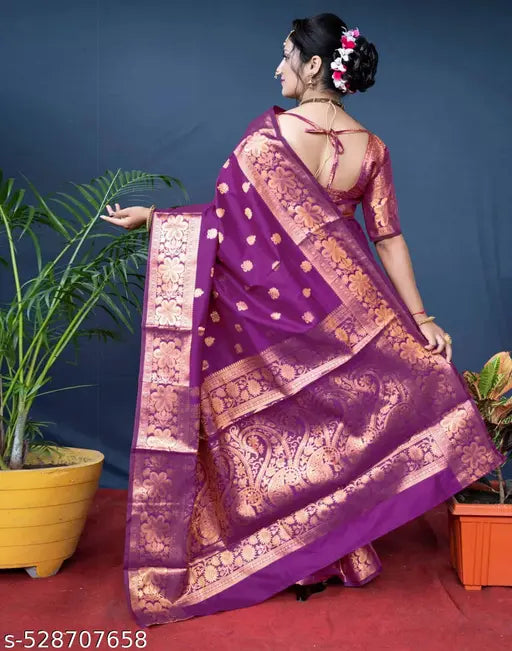 Wine Banarasi Silk Saree – Rich Golden Zari Border & Heavy Pallu