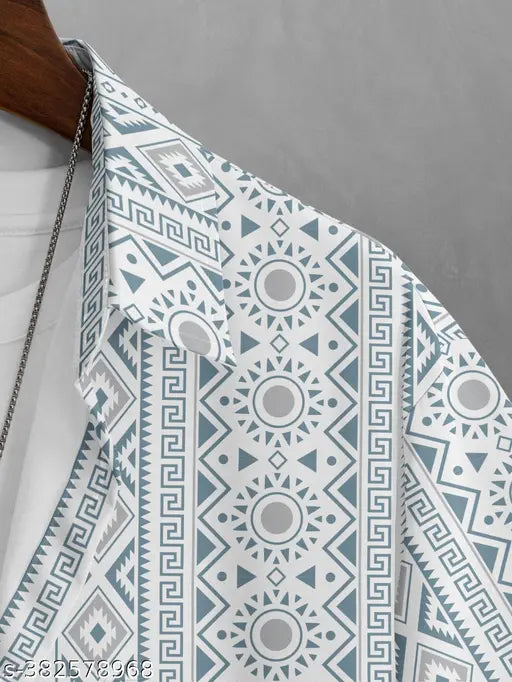 Men’s Regular Fit Ethnic Motif Printed Cotton Blend Casual Shirt – Multicolor
