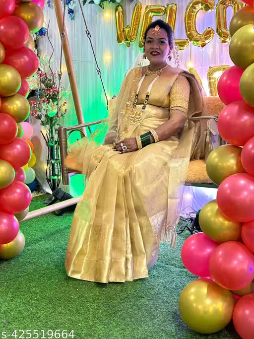 Wedding Anniversary Tissue Banarasi Saree with Zari Border