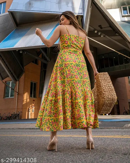 Women’s Printed Multicolor Dress – Sleeveless, Calf Length