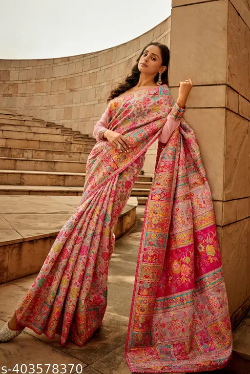 Baby Pink Pure Jamewar Kashmiri Modal Handloom Silk Saree