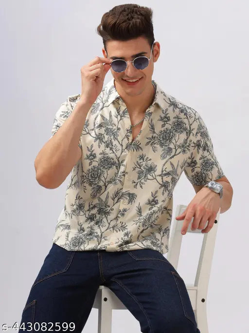 Men’s Regular Fit Floral Printed Cotton Blend Casual Shirt – Multicolor