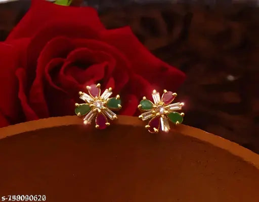 CZ Stone Stud Earrings | Gold Plated Premium Jewellery