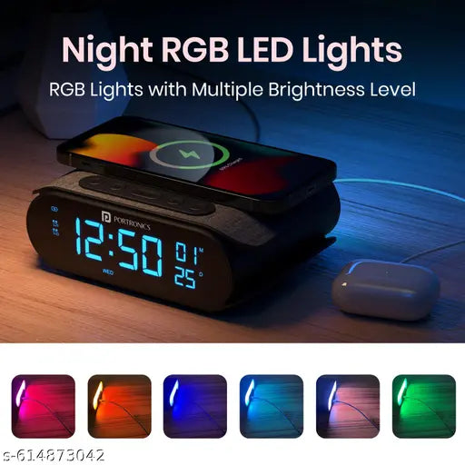 15W Wireless Charger with Digital Clock, Dual Alarm & Temperature Display – Black