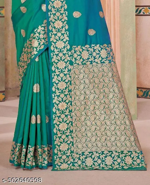 Rama Green Pure Banarasi Silk Saree – Handloom Floral Zari Work
