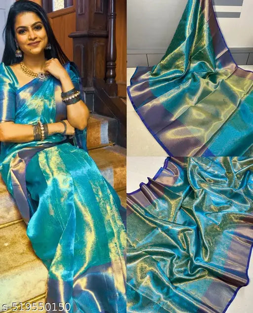 Banarasi Kanjivaram Soft Tissue Saree – Blue Zari Woven Traditional Wear