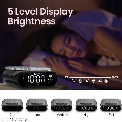 15W Wireless Charger with Digital Clock, Dual Alarm & Temperature Display – Black