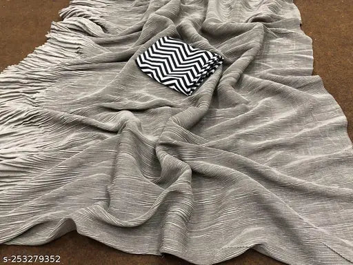 Grey Chinon Crush Saree – Pleated Party Wear