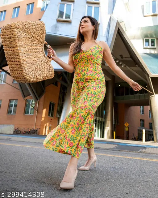 Women’s Printed Multicolor Dress – Sleeveless, Calf Length