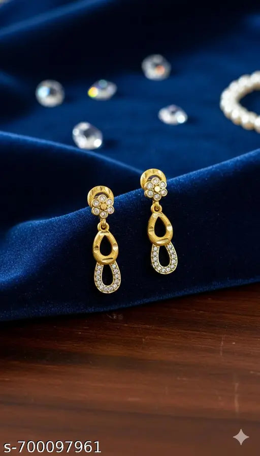 Premium Double Decker Gold Plated Earrings | Daily Wear CZ Chandelier Jewellery