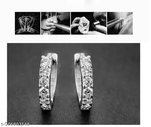 925 Sterling Silver Plated Minimalist Zircon Bali Earrings for Women