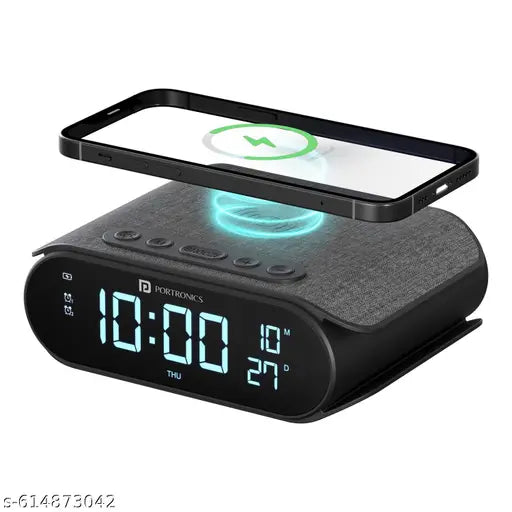 15W Wireless Charger with Digital Clock, Dual Alarm & Temperature Display – Black