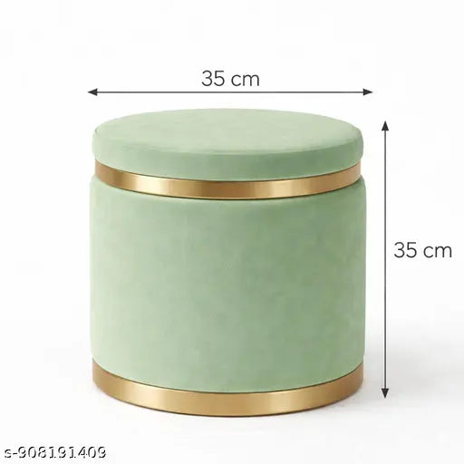 Velvet Round Ottoman Stool with Gold Base | Pista Color