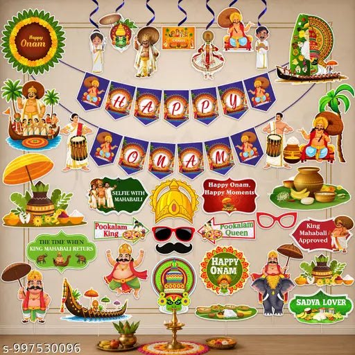 Onam Special 41‑Piece Decoration Combo Kit | Banner, Props & Festive Backdrop