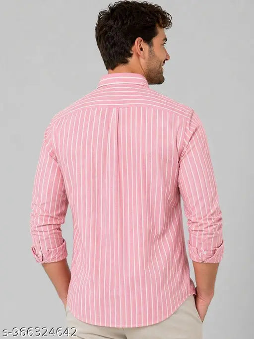 Men’s Slim Fit Striped Cotton Casual Shirt – Peach
